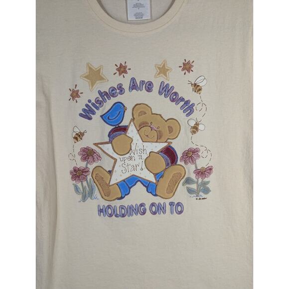 Hanes Her Way Women’s Medium Wishes Are Worth Holding Teddy Bear T-Shirt VTG - Picture 2 of 8